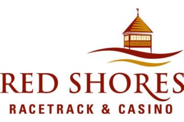 Red Shores Racetrack & Casino logo with a stylized orange-roofed building atop waves and the text 'RED SHORES RACETRACK & CASINO' in maroon.