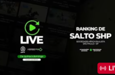 Live streaming banner with a green play icon, the word LIVE, and the text 'Ranking de Salto SHP' on a dark background.