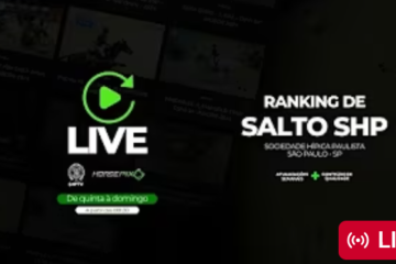 Live streaming banner with a green play icon, the word LIVE, and the text 'Ranking de Salto SHP' on a dark background.