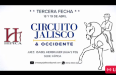 Poster announcing the Tercera Fecha of Circuito Jalisco & Occidente (April 18–19) with a rider on a horse and the Hipica logo on a white background.