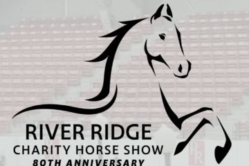 Stylized black horse silhouette logo with the text 'River Ridge Charity Horse Show' and '80th Anniversary' beneath.