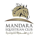 Mandara Equestrian Stables logo: horse head illustration with a swoosh and bilingual (English and Arabic) branding text
